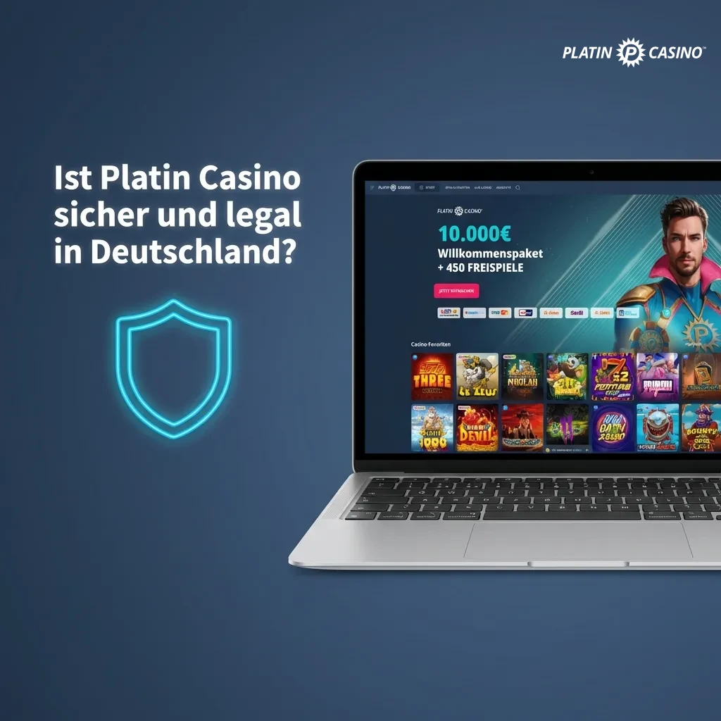 Platin Casino logo with security badges showing Curacao license, SSL encryption, and responsible gaming symbols