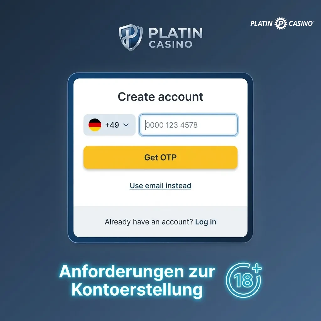 Platin Casino Kontoerstellung Anforderungen: Mindestalter 18, deutscher Wohnsitz, ein Konto pro Person, korrekte Daten nötig.