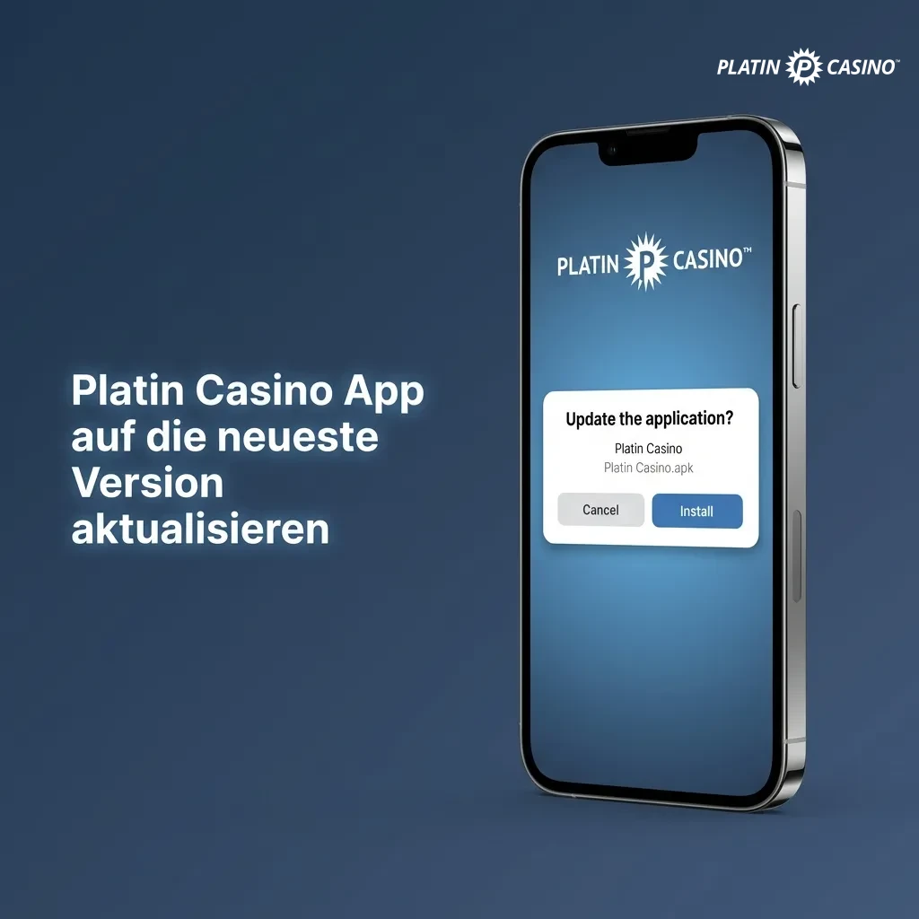 Smartphone displaying Platin Casino progressive web app with automatic update indicator in background