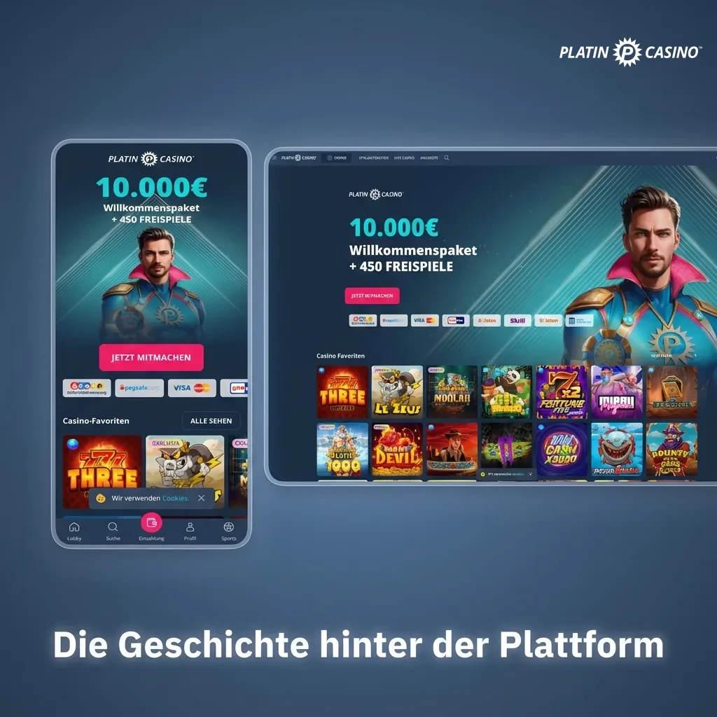 Platin Casino logo and platform interface showing established online gaming brand founded in 2012 with Malta license