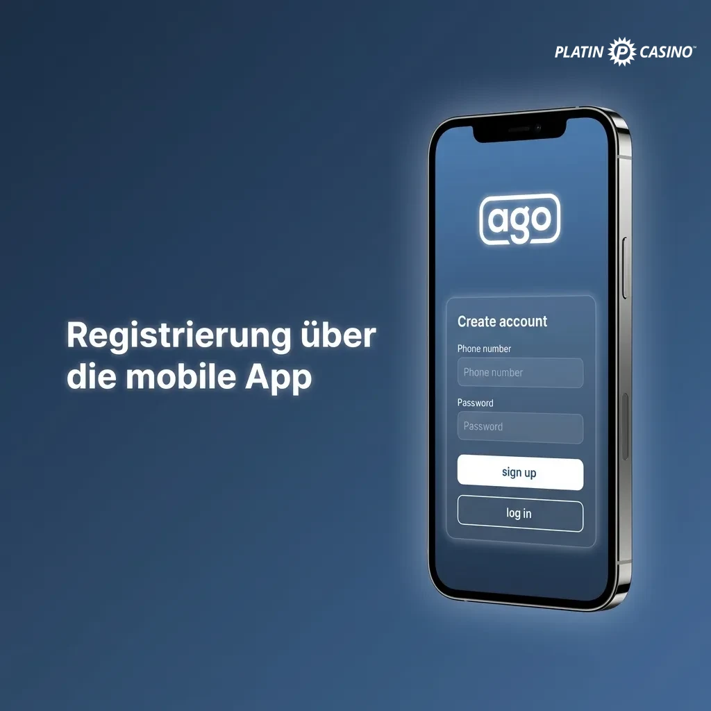 Mobile app registration screen showing smartphone interface with sign-up options and installation steps
