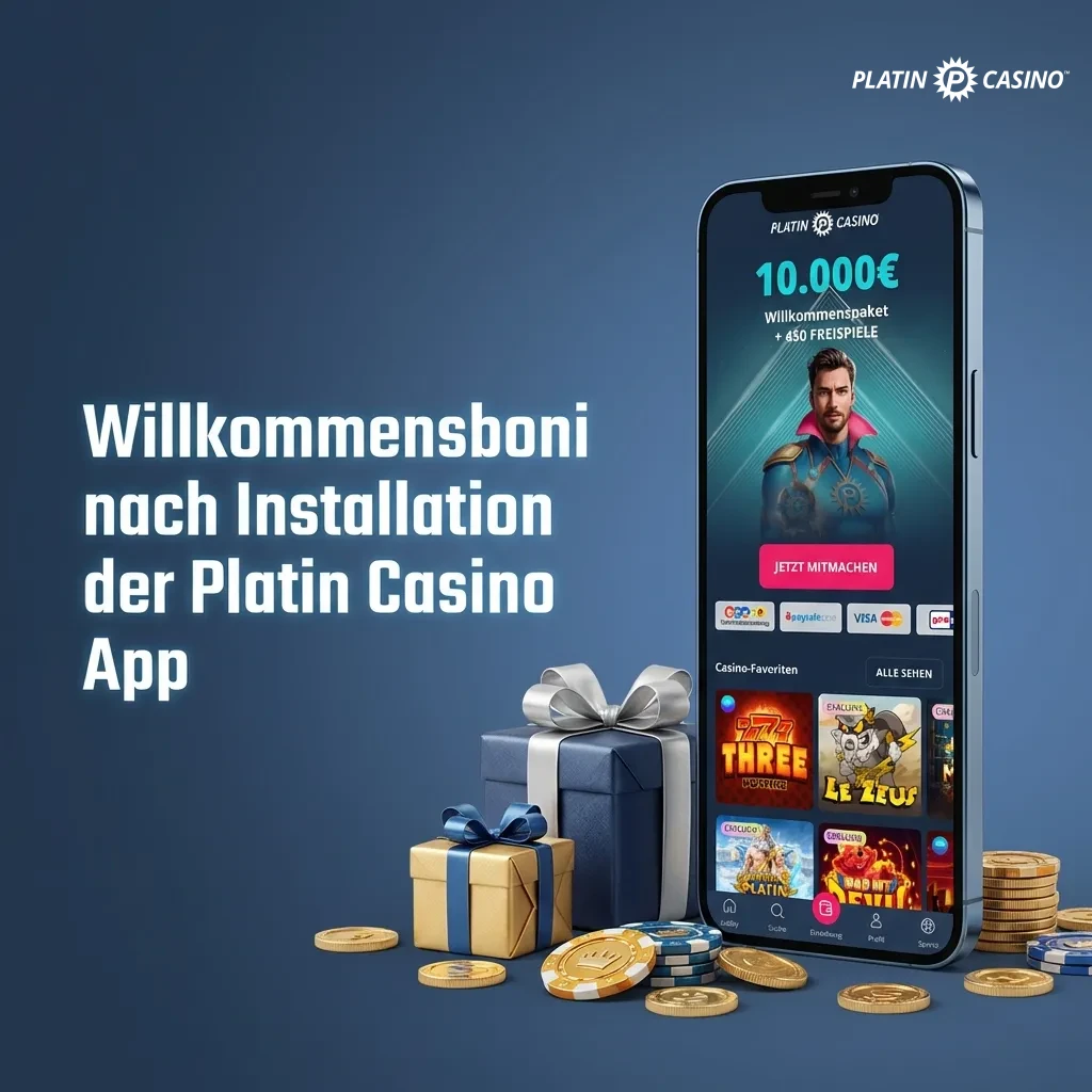 Platin Casino App welcome bonuses including deposit match up to €2,000, 200 free spins, and various promotional offers