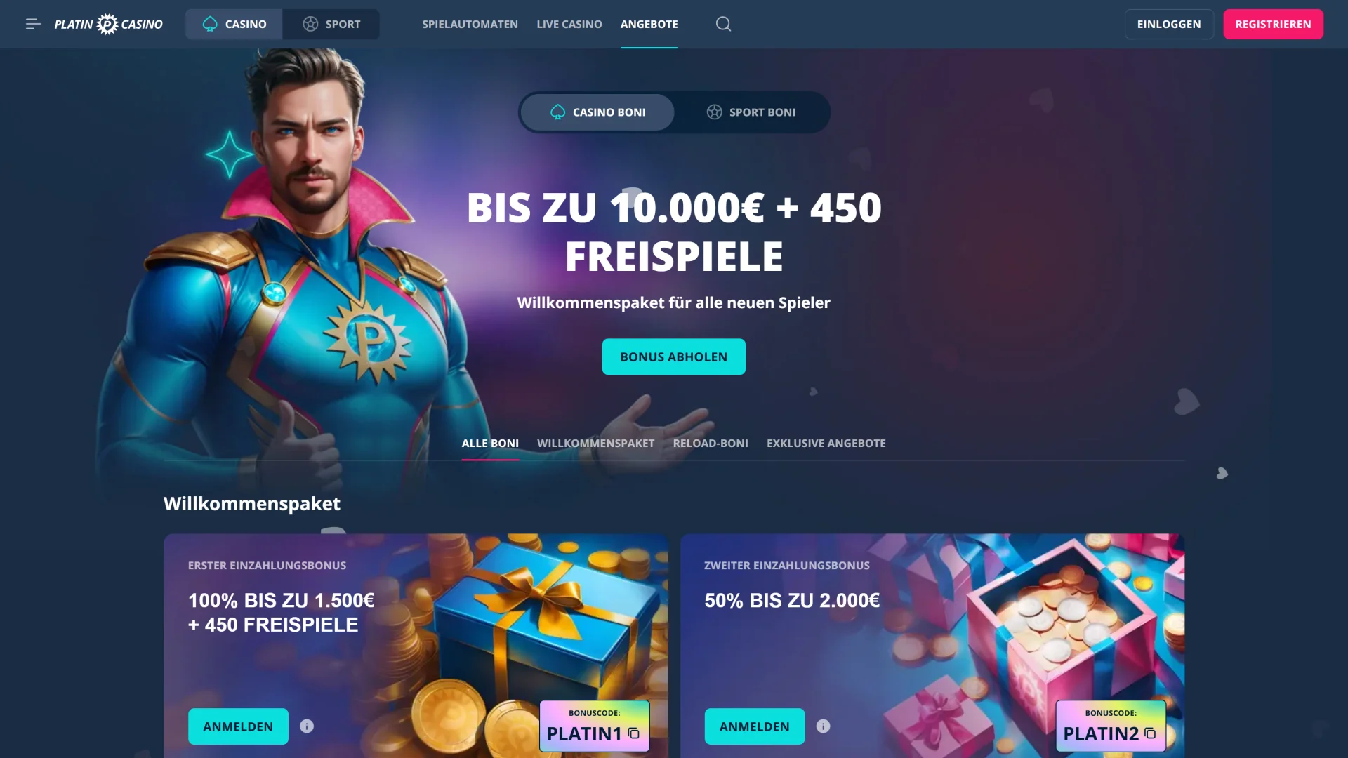 Gehen Sie zum Bonusbereich von Platin Casino und suchen Sie sich das gewünschte Angebot aus.