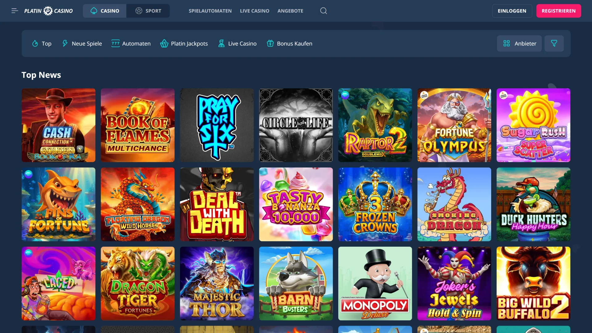Im Bereich Platin Casino finden Sie Ihr Lieblingsspiel ganz einfach und schnell.